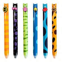 6pcs Cat Themed Erasable Ballpoint Pen Set, Retractable Design With 0.7mm Blue Ink Refill, Smooth Writing And Easy To Erase, Perfect Gift For School And Office Use - Multicolor - View 10