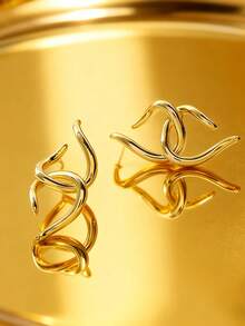1 Pair Women's Elegant Double C Hoop Earrings, Suitable For Daily Wear - Gold - View 2