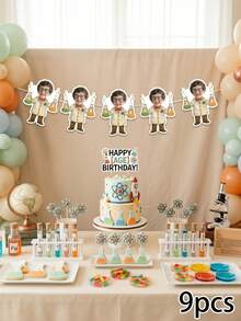 4/8/12pcs Custom Photo Scientist Banner, Personalized Lab Coat Face Bunting, Cute Little Scientist Garland, Mad Science Themed Birthday Party Banner, STEM Event Decor, Playful Science Experiment Backdrop, Home Decor - Multicolor - View 19