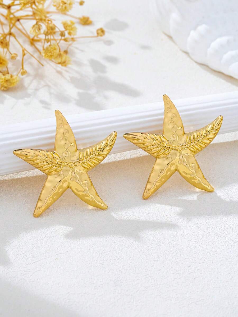 1 Pair Fashionable Versatile Vintage Starfish Elegant Stud Earrings - Golden - View 1