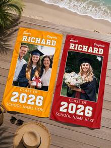Personalized Graduation Beach Scarf, With Customizable School Name And Photo, Class Of 2026, Customized University Pool Scarf - Multicolor - View 4