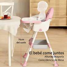 Silla Alta para Bebé Multifuncional 3 en 1, Silla de Comer Ajustable y Plegable con Charola Doble, Silla de Bebé de 6 Meses a 4 Años - Rosa - Ver 2