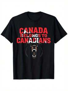 100% T-shirt casual con design a motivi per donne e uomini "Il Canada appartiene ai canadesi" con stampa di orso e foglia d'acero - Nero con scritte rosse a motivo foglia d'acero canadese - Morbido e traspirante 100% vestibilità ampia, collo a equipaggio vintage - Taglie da S a XXXL - Abbigliamento estivo per la Festa del Canada, gloria canadese A‑Buddyrel 2026 - nero - Visualizzare 1