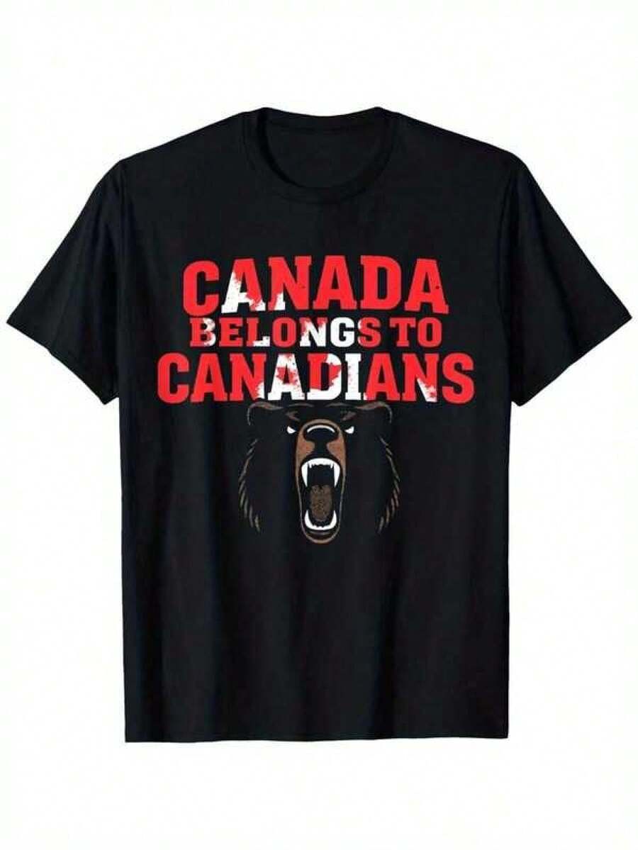 100% T-shirt casual con design a motivi per donne e uomini "Il Canada appartiene ai canadesi" con stampa di orso e foglia d'acero - Nero con scritte rosse a motivo foglia d'acero canadese - Morbido e traspirante 100% vestibilità ampia, collo a equipaggio vintage - Taglie da S a XXXL - Abbigliamento estivo per la Festa del Canada, gloria canadese A‑Buddyrel 2026 - nero - Visualizzare 1