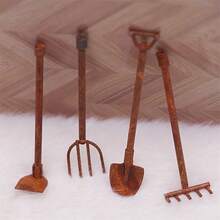 Mini Rusty Wrought Iron Gardening Tool Ornaments, Dollhouse Micro Landscape Garden Decor, Miniature Home Scene Accessories, Ideal Collectible Gift For Hobby Enthusiasts - A - View 8