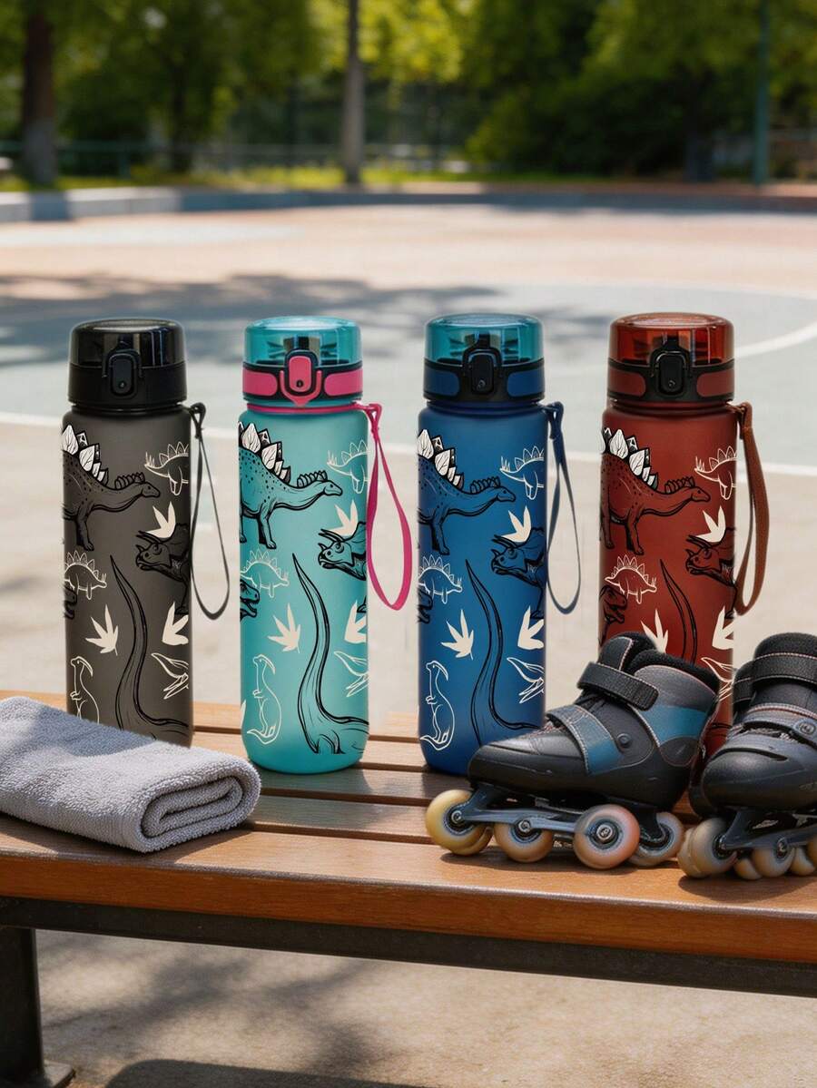 1件 750ml/26oz 恐龍主題運動水壺,3D列印,防漏且耐摔,一鍵彈蓋,附便攜掛繩,戶外旅行水壺,露營與野餐理想選擇,夏季必備,節日與生日禮物 - 彩色 - 查看 1