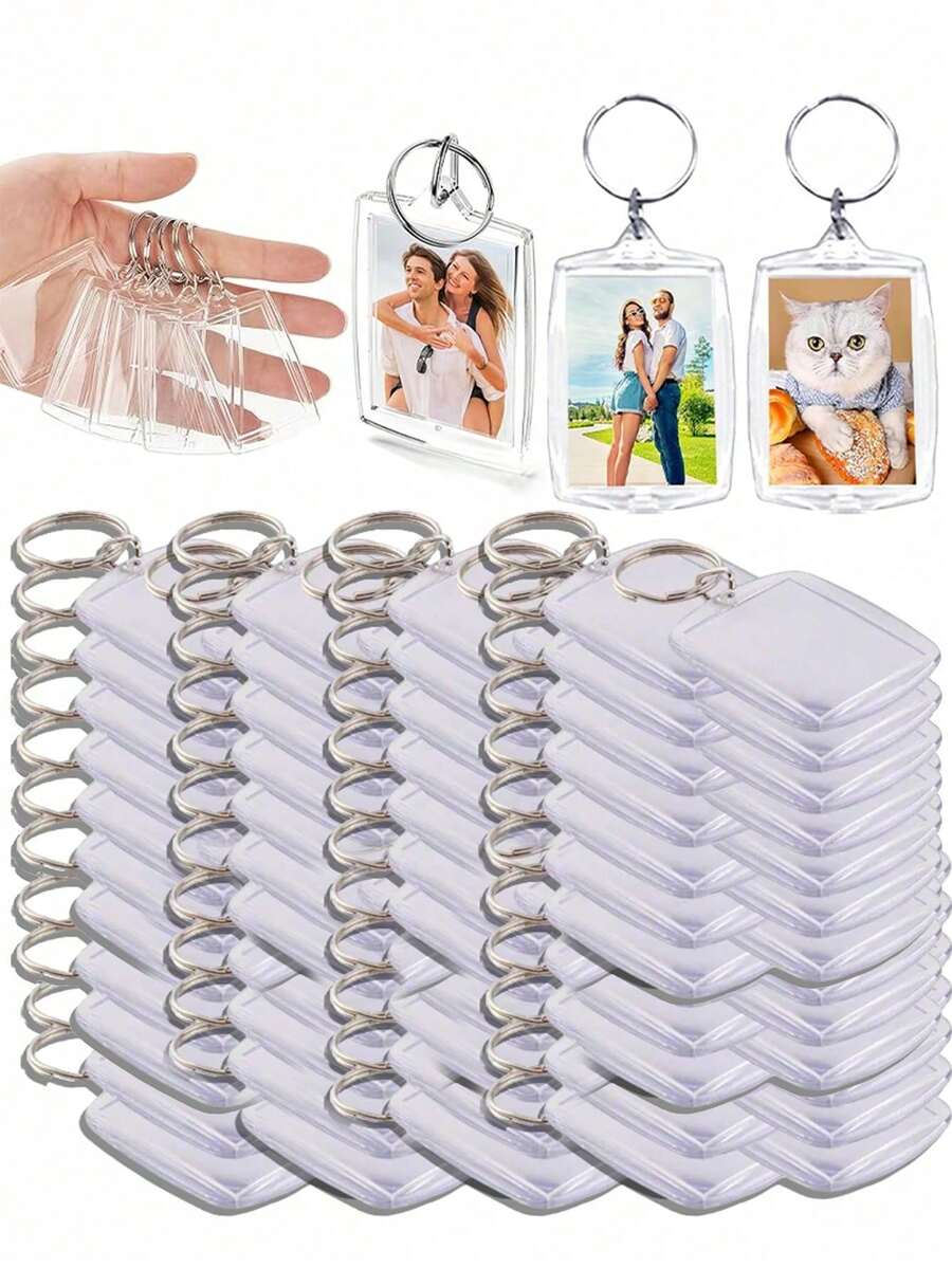 5~100pcs Transparent Blank Acrylic Photo Frame Keychain DIY Detachable Ring Key Chain Gift, Birthday Gift - Multicolor - View 1