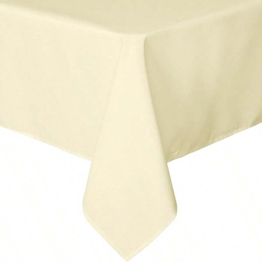 1pc Solid Color Polyester Stain-Resistant & Wrinkle-Resistant Washable Polyester Tablecloth, Suitable For Dining Table, Self-Service Party And Camping Decor Fabric, Gray - Beige - View 1