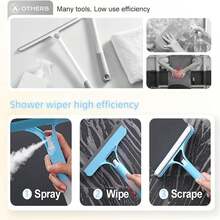 Three In One Window Cleaning Kit, Including Heavy-Duty Glass Scraper And Short Handle Professional Tools, Equipped With Wipers, Scrubbing Pads And Water Spray Guns, Suitable For Cleaning Tools On Windows, Glass Mirrors, Shower Doors And Tiles - 1pcs - View 9