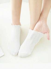 6 pares de calcetines de tobillo con volantes para mujer, calcetines de textura de punto, disponibles en 2 colores - Multicolor - Ver 5