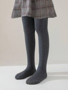 1/2 件女童紧身裤，纯色卡其色、杏色、米色、灰色、紧身、竖条纹、校园风格、公主风、全长紧身裤，适合所有季节，秋冬，时尚百搭 - 彩色 - 查看 2