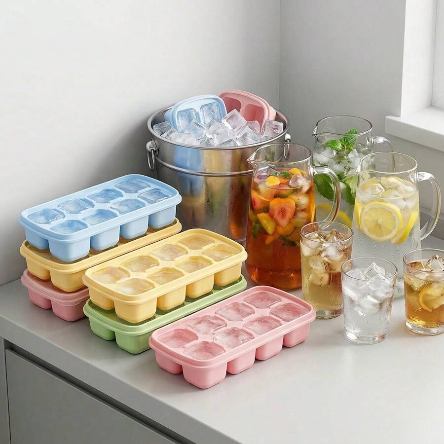 1/2/4pcs 8 Grids Plastic Ice Mold With Lid, Reusable Fruit & Beverage Ice Tray, Beer Refrigeration Tool, Suitable For Refrigerator Ice Maker In Kitchen, Restaurant,Bar