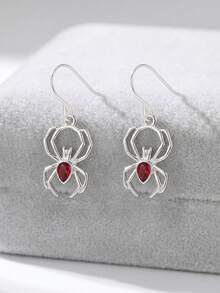rundraw Set de pendientes con colgante de cobre con diseño de araña y circonita, estilo punk adecuado para fiesta, uso diario, Halloween, gran regalo para amigos y parejas - Plateado - Ver 2