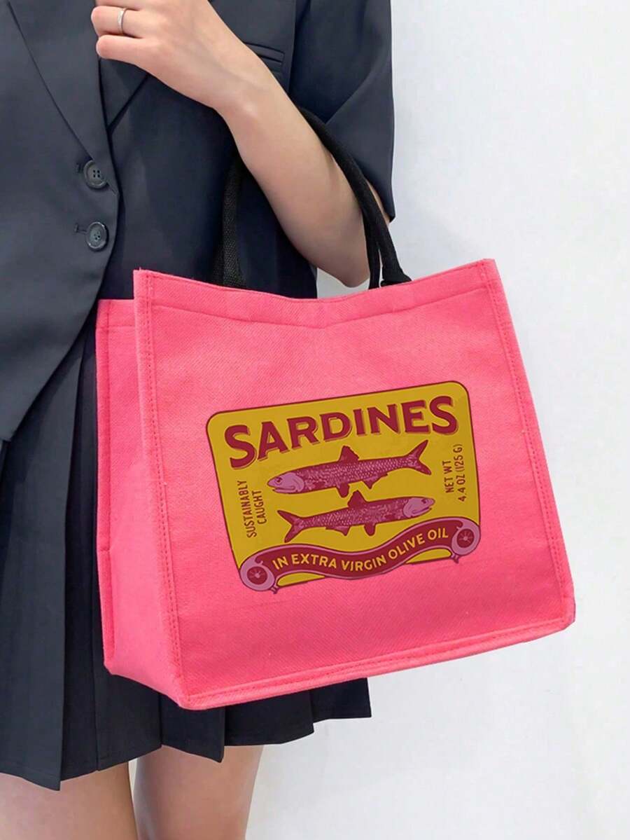 "SARDINES" Sardine Pattern Large Capacity Tote Bag, Comes With Cosmetic Bag, Lightweight Cosmetic Storage Organizer, Travel Essential Coin Purse, Tote Bag And Cosmetic Bag Set, Suitable For Weddings, Birthdays, Beach And Holidays, Perfect Gift For Family And Friends. - Multicolor - View 1