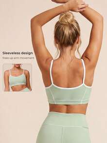 Women Mint Green Color Block High Support Fitness Training Yoga Bra Push Up Backless Athletic Workout Running Sports Bra - Mint Green - View 1