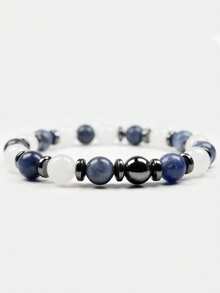 YAUKIA 1pc Natural Stone Calm Bracelet , Sodalite & White Jade Stretch Bracelet , Healing Gemstone Jewelry , Protection , Boho Gift For Men Women - Multicolor - View 6