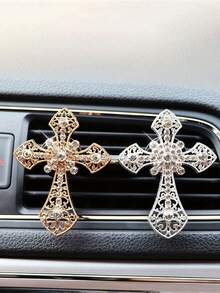 1pc Cross-Shaped Car Air Vent Fragrance Clip, Car Air Vent Decor, Cross-Shaped Car Air Conditioner Vent Fragrance, Car Decoration, Car Interior Accessories, Gift For Women - Multicolor - View 2