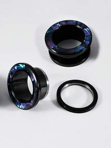1PC Rainbow Flash Round Shell Ear Plug Tunnel Plated Black Stainless Steel Round Hollow Pulley Expansion Ear Gauge Stretcher Piercing Jewelry 6-25mm Punk In Daily Life - 1 Shell-shaped Pulley Ear Amplifier - View 4