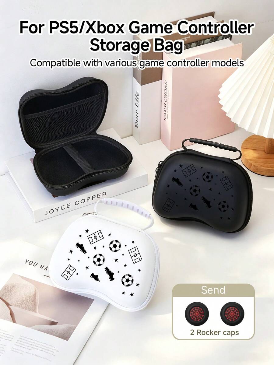 1pc Football Graphic Design Game Controller Storage Bag, Compatible With PS5 Gamepad/Game Controller, Comes With 2 Joystick Caps, Dust-Proof And Scratch-Resistant, Best Gift For Gamers - View 1