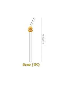1PC Cute Yellow Duck Glass Straw Set,Reusable With 20oz Cup For Juice, Milk Tea, Coffee, Cold Drinks, Parties, Beach, Gifts. - Clear - View 7