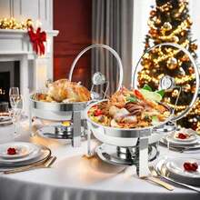 Recipientes para Buffet - Juego de Recipientes Redondos de 6QT con Tapas de Vidrio Transparente, Calentadores de Comida para Buffet - Perfectos para Fiestas en Casa, Eventos de Catering - Oro - Juego de 4 - Ver 5