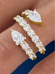 1 chiếc nhẫn nữ thời trang chất liệu đồng màu vàng họa tiết xoắn giọt nước thanh lịch, phù hợp cho tiệc, dạ hội, tụ tập và phối đồ hàng ngày - Vàng - Xem 4