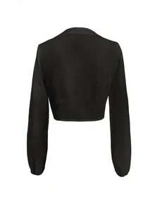 Blusa elegante y versátil con nudo delantero de unicolor para mujer, apta para uso casual, en el hogar, para ir al trabajo y en citas, color negro, primavera - Amarillo - Ver 9