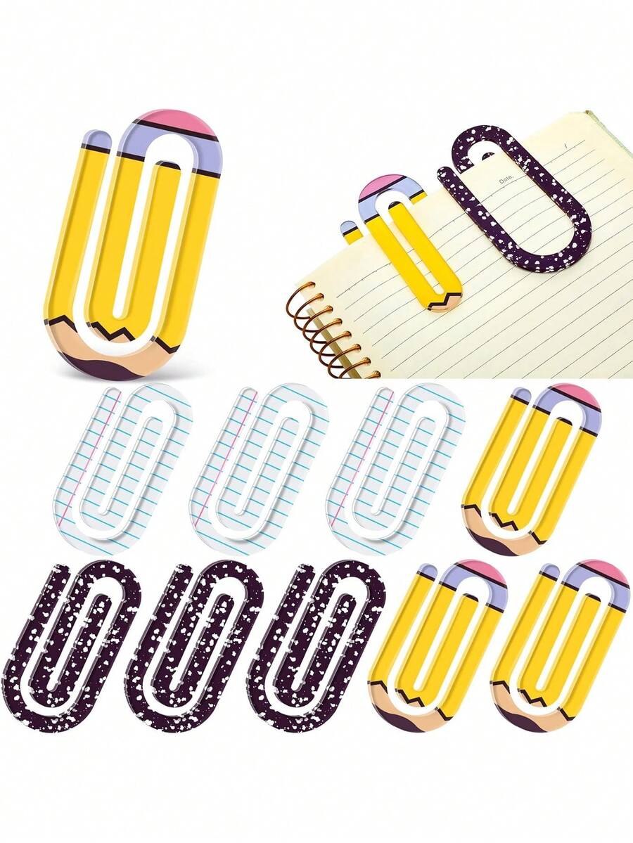 3pcs/Set Large Acrylic Paper Clips 4-Inch Bookmark Set For Students, Teachers, Graduation, Back To School, School Year, Office Stationery Gift (Pencils, Notebooks, Paper) - Back-to-school Season Paperclips - View 1