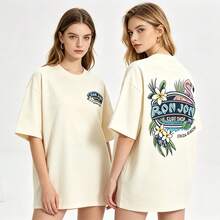 2026 New Everyday Tops. 230g Cotton Tee With Surf Shop Print, Breathable & Lightweight. Street Style Unisex Top, Great For Daily Look And Vacation. - Màu be - Xem 2