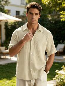Men's Casual Short-Sleeve Cotton Shirt, Loose And Lightweight - Khaki - View 5