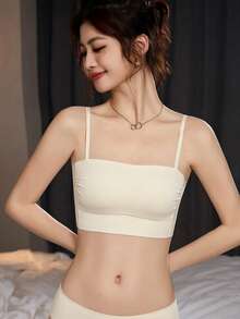 RUIWY Women's Seamless Ice Silk Camisole With Adjustable Shoulder Straps, Built-In Padded Cups, Slim Fit Undershirt For Summer Casual - Beige - View 4