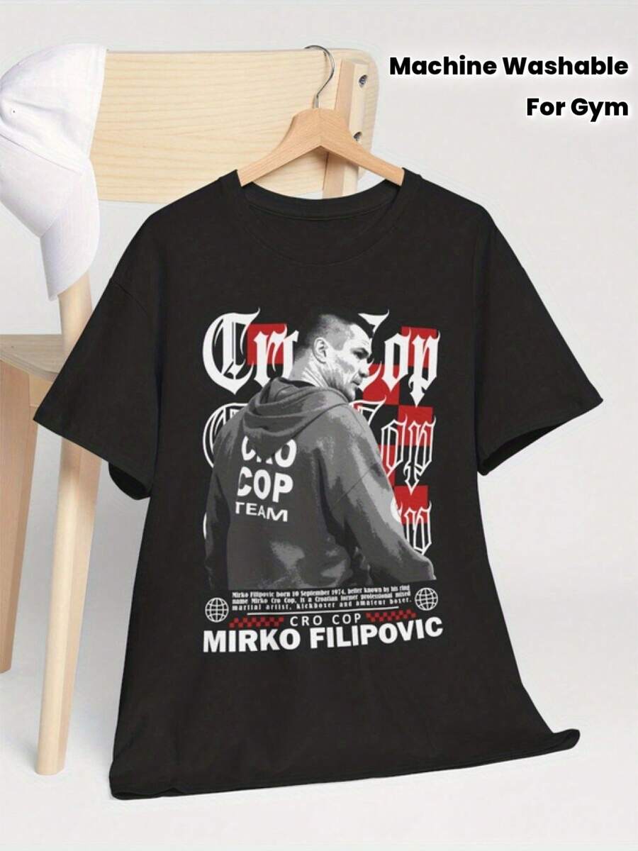 Men's Mirko Cro Cop Filipovic MMA Fighter T-Shirt - Black Combat T-Shirt With Red Accents, Featuring The Signature Design Of The Croatian MMA Legend - Heavyweight Cotton Blend Shirt, Suitable For Gym, Fan Gift, And Combat Sports Occasions - Machine Washable, Suitable For Activity Wear, Gym Attire, Breathable, Lightweight, And Casual Style. - màu đen - Xem 1