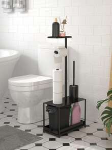 1套浴室配件組，馬桶紙架支架，浴室馬桶紙捲架支架，多功能浴室收納架，附馬桶刷、垃圾桶收納，適用於居家及成人浴室配件，浴室收納 - 彩色 - 查看 1