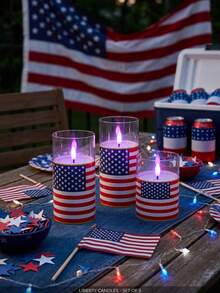 3pcs Flameless Candle Lights With Remote Control/Timer, Battery Operated Candles, Warm Light Candles For Tabletop Centerpiece Decor, Suitable For 4th Of July, Holiday Atmosphere Decoration - Purple Light - View 8