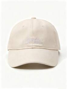 1pc Unisex Beige Letter Print Baseball Cap, Adjustable Size, Sun Protection, Soft Top, Wide Brim, Breathable Sweatband, Lightweight, Versatile Classic Design Suitable For Outdoor Sports And Daily Wear - Beige - View 8