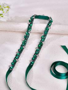 1 pieza Cinturón de novia con strass verde, faja decorativa de boda para alargar la cintura, ideal para conciertos, fiestas festivas y todas las ocasiones formales - Verde Oscuro - Ver 2
