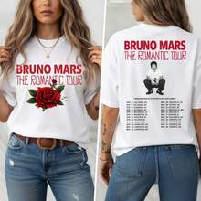 BrunoMars 2026 Romantic Tour Cotton T-Shirt, Pink Double-Sided Print - White - View 6