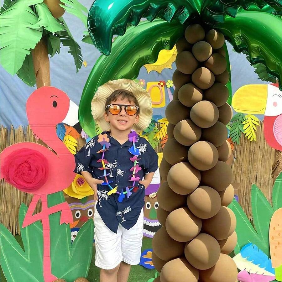 91件夏季仿真葉片鋁箔氣球生日派對裝飾，10/5英吋棕色乳膠氣球搭配39英吋鋁箔氣球，適用於生日和夏季派對裝飾 - Brown balloon set - 查看 1