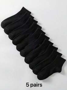 10 Pairs Black Comfortable Versatile Daily Wear Socks For Women - Black - View 9