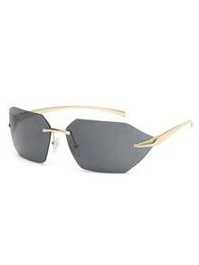 1 pièce Lunettes de mode hommes irrégulières sans monture, bord métallique, style rétro européen et américain, décontracté, hip-hop, cool, minimaliste, chic, de luxe, pour la mode, les voyages et l'extérieur - gris doré - Voir 7