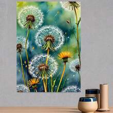 1 Póster de Arte de Pared de Diente de León Acuarela con Aspecto Pintado a Mano - Marco de Madera Envolvente, Diente de León Vibrante y Plantas Maduras con Follaje, Decoración Clásica Contemporánea Adecuada para Sala, Dormitorio, Cocina, Oficina - Regalo Ideal - Enmarcado - Ver 3