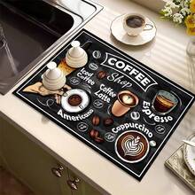 1 buah, Dekorasi Rumah, Alas Penyerap dan Pengering Mesin Kopi, Alas Pengering Piring Meja, Alas Meja Dapur dari Tanah Diatom, Alas Pengering Piring Motif Kopi, Alas Pengering Anti Selip yang Dapat Dicuci, Cocok untuk Bar Kopi Dapur - MultiWarna - View 15