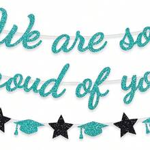 Teal Glitter 'We Are So Proud Of You' Graduation Banner - Class Of 2026 Party Decorations - Teal - View 1