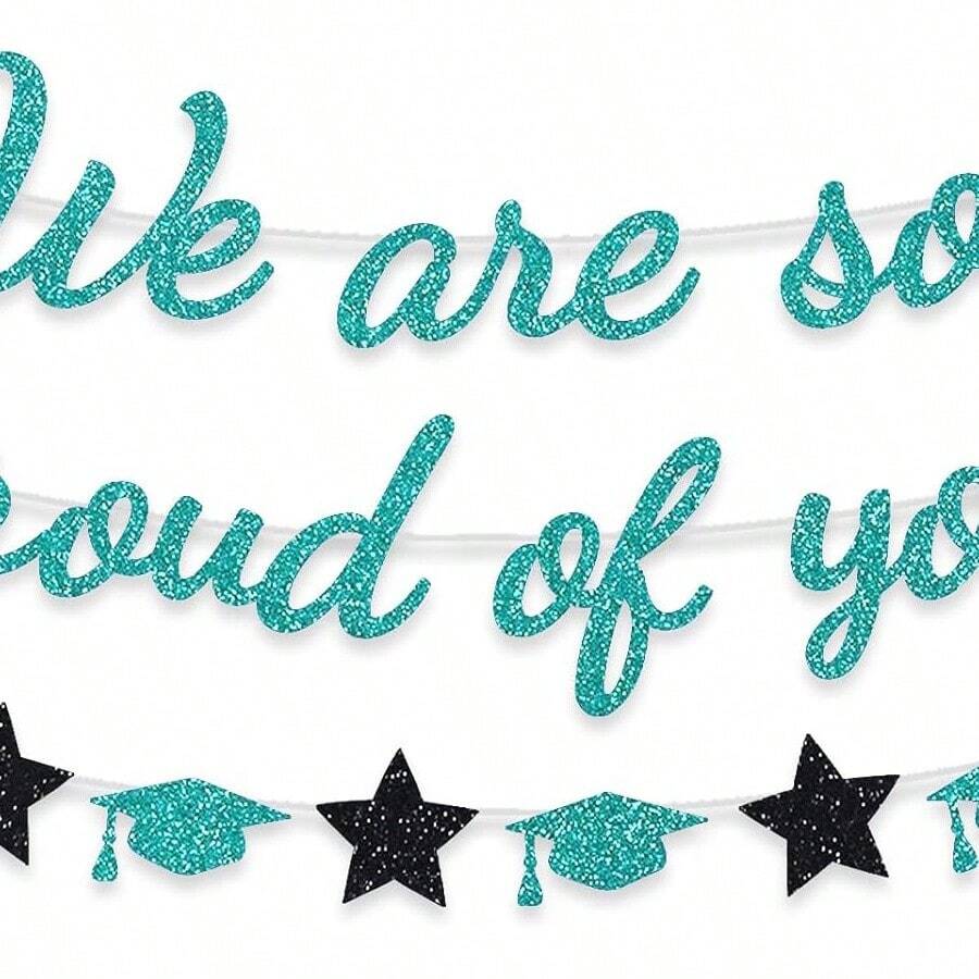 Teal Glitter 'We Are So Proud Of You' Graduation Banner - Class Of 2026 Party Decorations - Teal - View 1