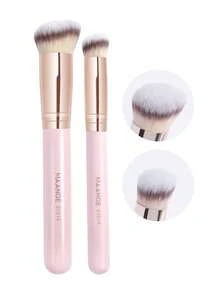 MAANGE 2pcs Professional Face Makeup Brush Set, Includes Foundation Brush And Concealer Brush, Made Of Soft Fibers, Portable For Travel Makeup - Multicolor - View 8