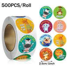 500 pièces/rouleau Autocollants d'encouragement animal en anglais, autocollants de récompense auto-adhésifs, autocollants de scellage, 2,5 cm Fournitures scolaires - A - Voir 8