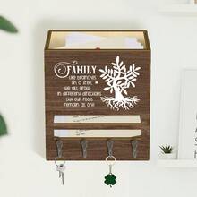 1個木製壁掛式收納盒，附鑰匙掛鉤的郵件整理架，深色木紋設計搭配家庭樹格言，農舍風玄關居家裝飾 - 彩色 - 查看 10