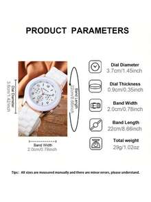 1pc White Dial With Rose Gold Hands, Triple Subdial Chronograph Design, White Silicone Strap, Exuding Gentle And Youthful Charm - White - View 4