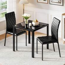 Dining Table And Chairs Set 2/4, Square Kitchen Dining Room Set Kitchen Table With 2/4 Chairs, Space Saving For Small Space Apartment, Dining Room, Kitchen, Black Table With 2/4 Chairs - Black - View 11