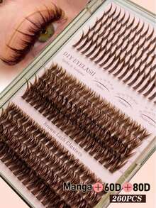 [Lowest Price In 30 Days]240pcs 60+80D-Curl Fluffy Brown Colored Lightweight Cluster False Eyelashes, Thick & Voluminous Individual Lashes, Natural Brown Makeup, Soft & Comfortable, Suitable Eyelash Extension At Home, Eyelash Clusters, Individual False Lashes - D 2 - 查看 11
